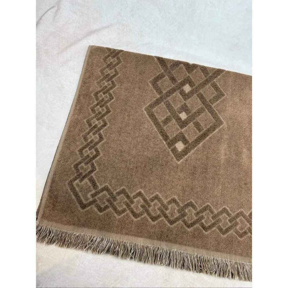 Vintage Cannon Brown Geometric Bath Towel 23x42” 1970s